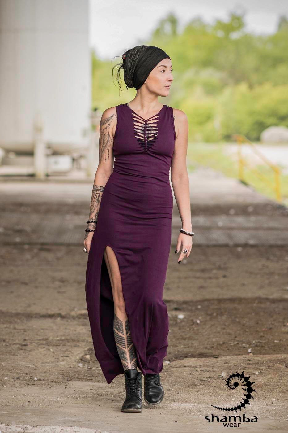 Purple promise dress~long dress,slashed,open back,cutout,braided,festival fashion,burningman,alternative wear,bohemian,handmade and unique~