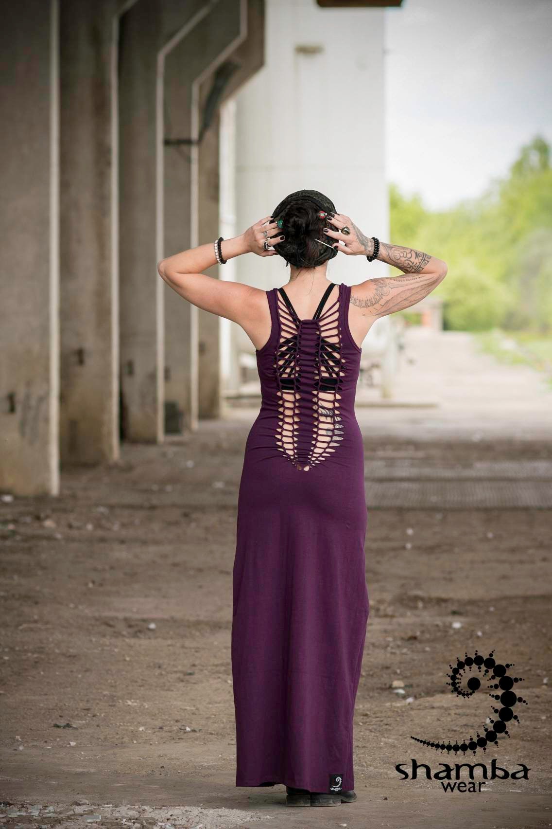 Purple promise dress~long dress,slashed,open back,cutout,braided,festival fashion,burningman,alternative wear,bohemian,handmade and unique~
