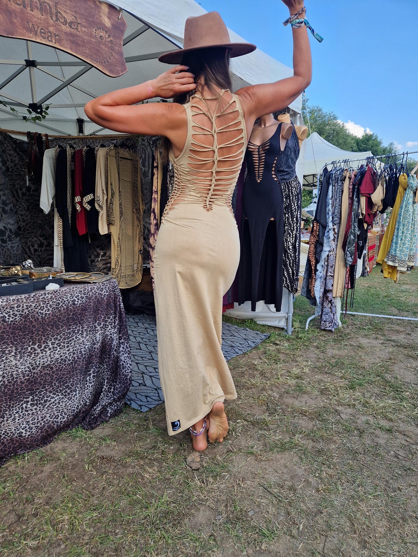 Tantrika dress~long dress,slashed,open back,cutout,braided,festival fashion,burningman,alternative wear,bohemian,handmade and unique~