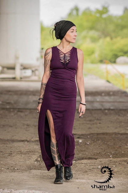 Purple promise dress~long dress,slashed,open back,cutout,braided,festival fashion,burningman,alternative wear,bohemian,handmade and unique~