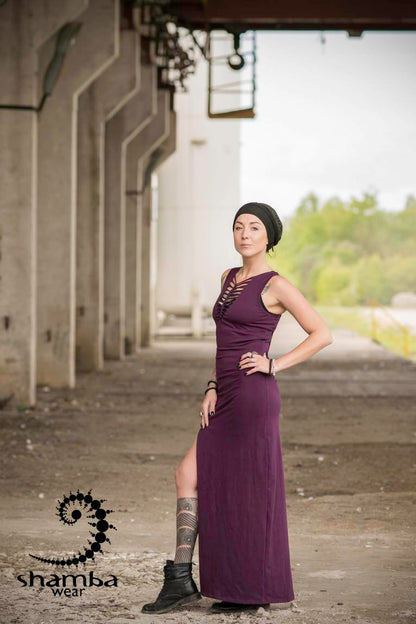 Purple promise dress~long dress,slashed,open back,cutout,braided,festival fashion,burningman,alternative wear,bohemian,handmade and unique~