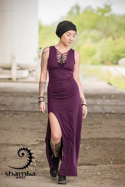 Purple promise dress~long dress,slashed,open back,cutout,braided,festival fashion,burningman,alternative wear,bohemian,handmade and unique~