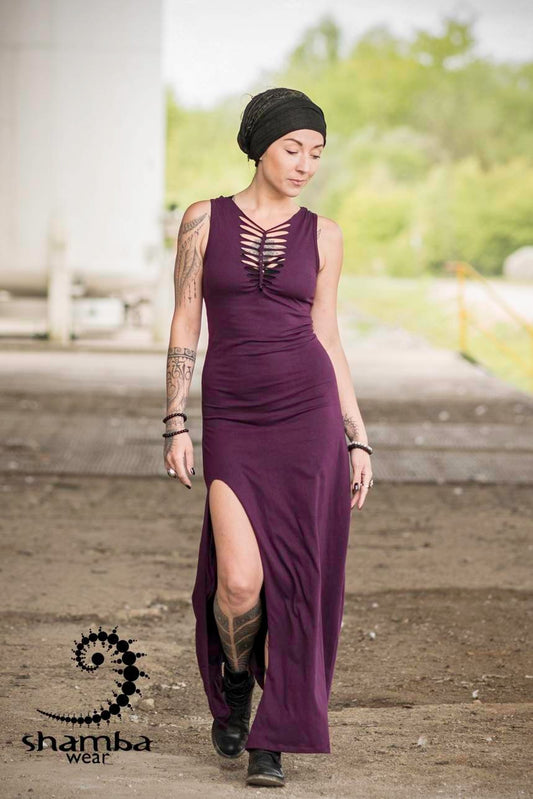 Purple promise dress~long dress,slashed,open back,cutout,braided,festival fashion,burningman,alternative wear,bohemian,handmade and unique~
