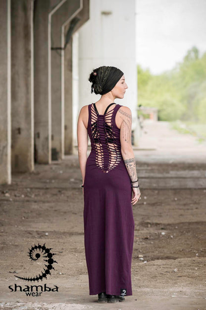 Purple promise dress~long dress,slashed,open back,cutout,braided,festival fashion,burningman,alternative wear,bohemian,handmade and unique~