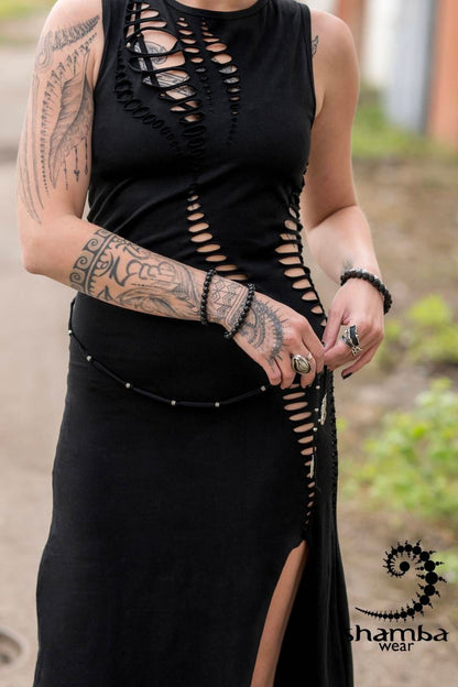 Black Bohemia dress~long dress,slashed,open back,cutout,braided,festival fashion,burningman,alternative wear,bohemian,handmade and unique~